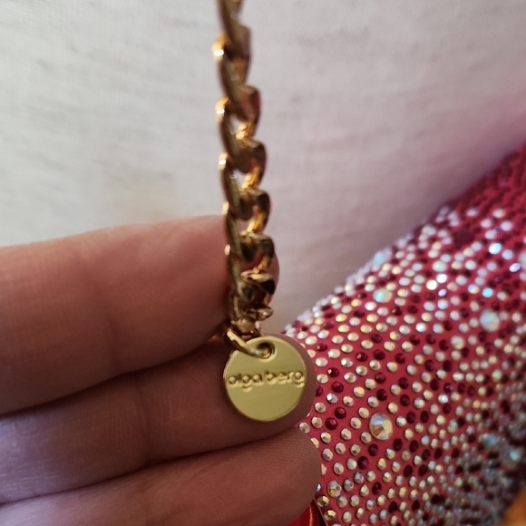 NWOT Olga Berg Pink Rhinestone Clutch with Gold Chain - Picture 7 of 9